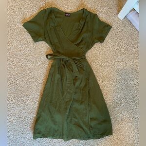 Olive Green Wrap Dress with Tie Waist